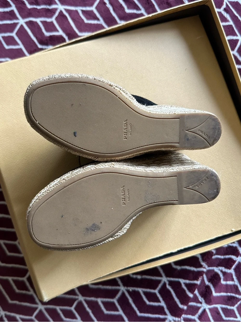 Prada Black Suede Espadrille Wedge Mules
